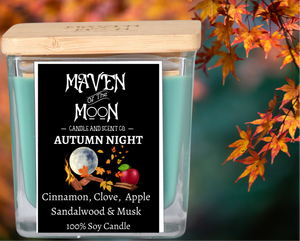 Autumn Night - 100% Soy Candle | Cozy Warm & Woodsy Scent - Phthalate free- Handmade, 10 oz