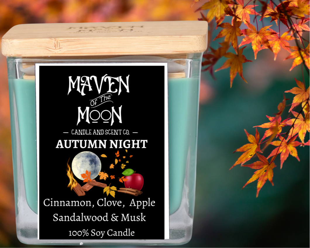 Autumn Night - 100% Soy Candle | Cozy Warm & Woodsy Scent - Phthalate free- Handmade, 10 oz