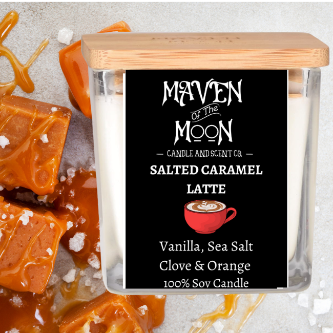 Salted Caramel Latte - 100% Soy Candle | Warm, Bright & Savory-Sweet Gourmand Scent, Handmade, 10 oz