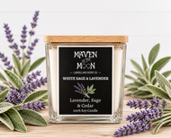 White Sage & Lavender - 100% Candle | Calming Herbal Scent, Handmade, 10 oz