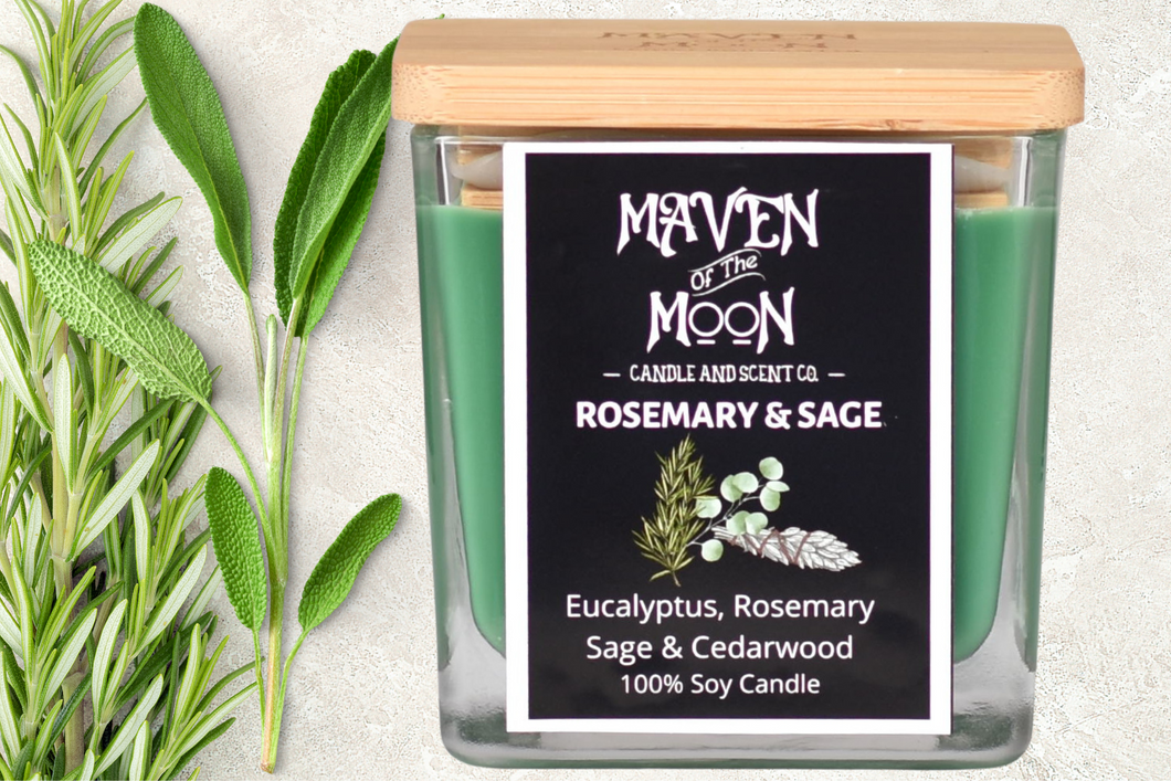 Rosemary & Sage - 100 % Soy Candle | Earthy & Woodsy Scent - Handmade 10 oz