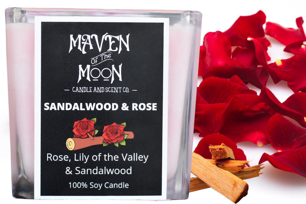 Sandalwood & Rose - 100 % Soy Candle | Uplifting Floral Scent with Balanced, Woody Undertones - Handmade , 10 oz
