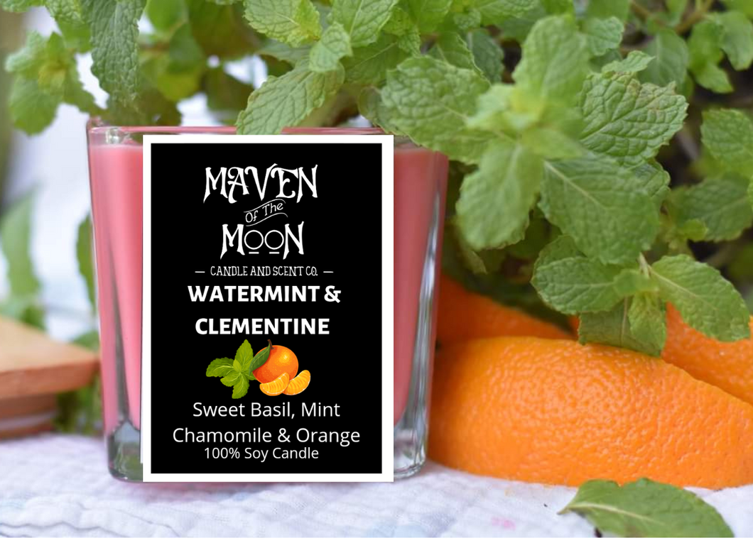 Watermint & Clementine - 100% Soy Candle | Zesty, Lively & Uplifting Scent - Handmade, 10 oz